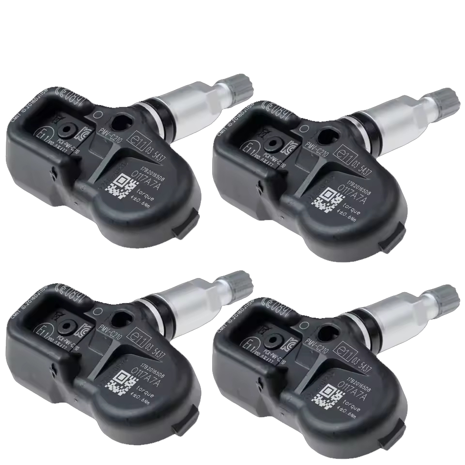 Four OEM TPMS sensors with metal valves for tyre pressure monitoring