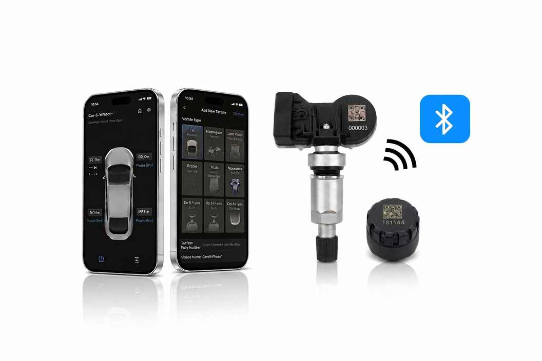 Bluetooth TPMS sensor system with smartphone app, internal valve sensor and external cap sensor