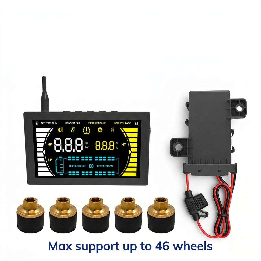 Truck TPMS smartphone app pairing, repeater and trailer exchange functions