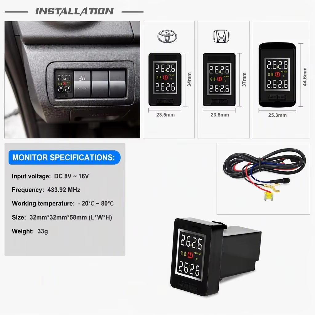 Passenger car TPMS display and tire pressure sensors
