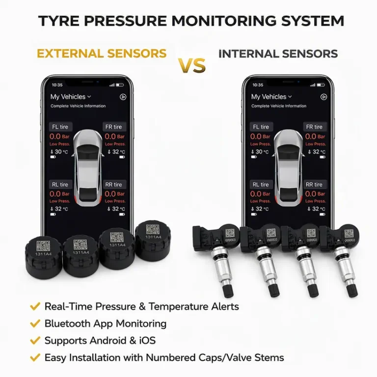 External TPMS sensors compared with internal TPMS sensors using a Bluetooth tire pressure monitoring app