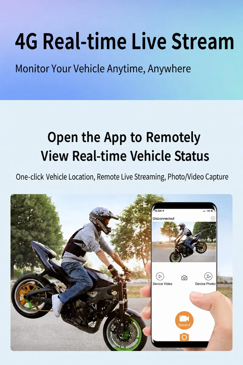 Motorcycle 4G remote live stream and real-time vehicle monitoring App