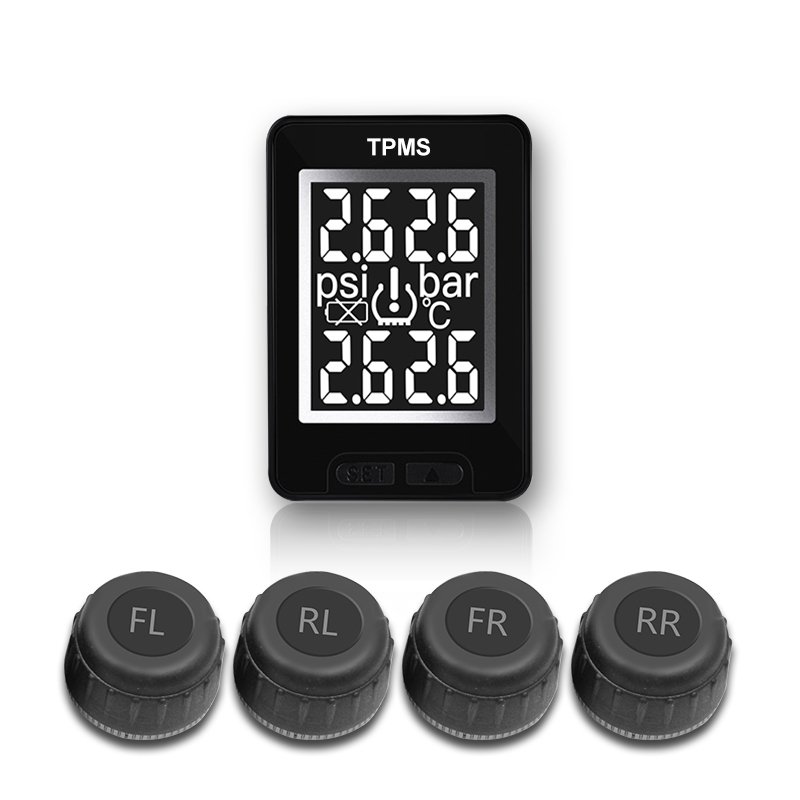 Car TPMS kit with four external tire pressure sensors