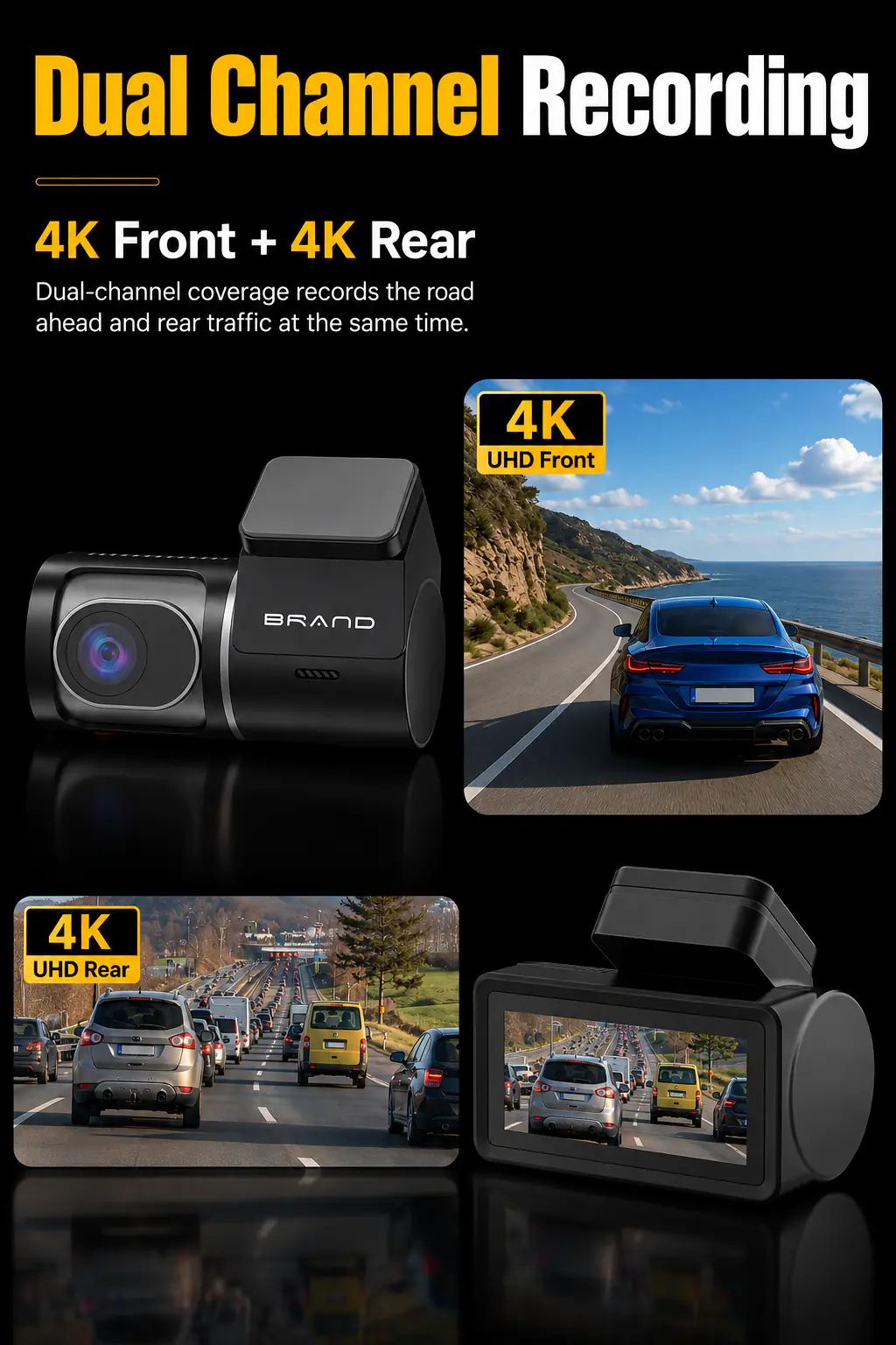 MXC-851 front 4K and rear 4K dual channel dash cam recording