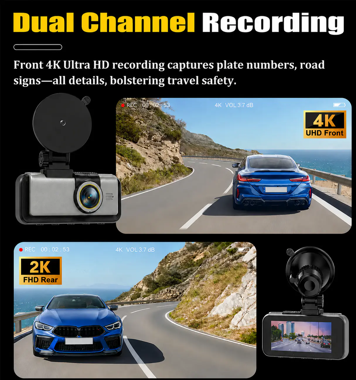 MXC-836 front 4K and rear 2K dual channel recording