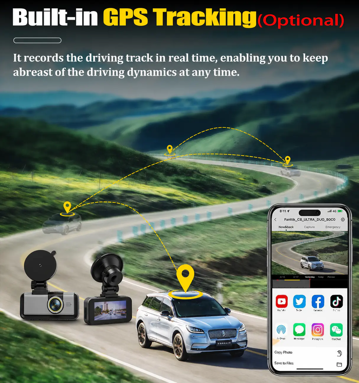 MXC-836 car dash cam with optional GPS tracking