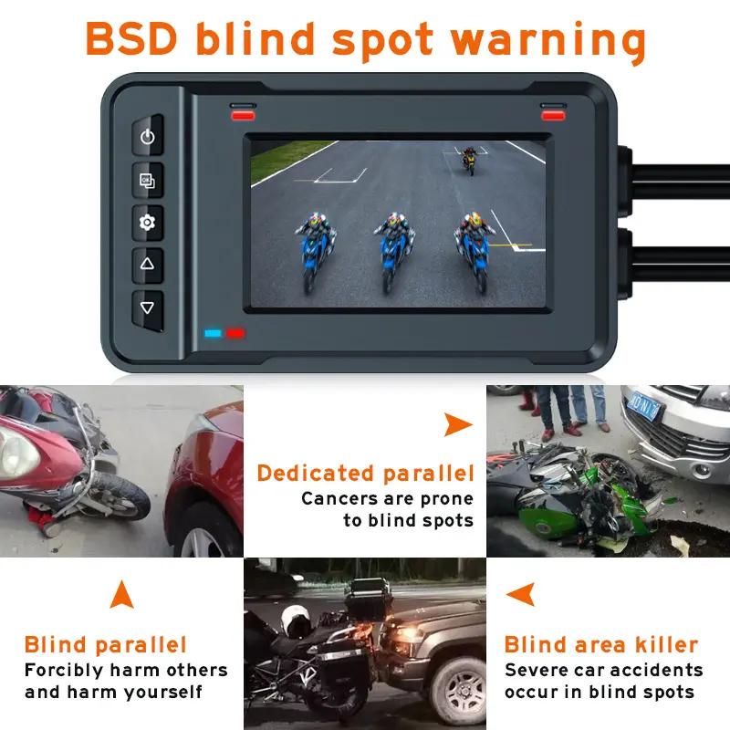 SE70 BSD blind spot and front vehicle warning display for motorcycle safety