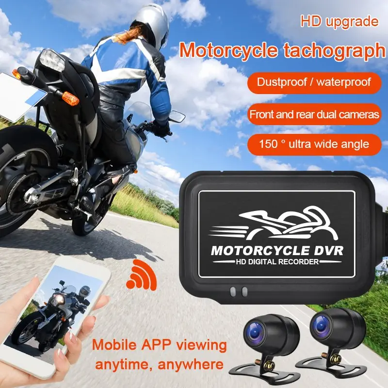 SE3 dual 1080P motorcycle dashcam with front rear cameras and mobile app viewing