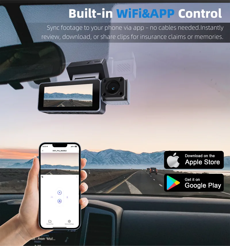 MXC-852 dash cam with 2.4GHz Wi-Fi and mobile app control
