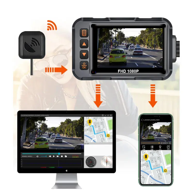 SE65 motorcycle dashcam GPS route review on computer and mobile app