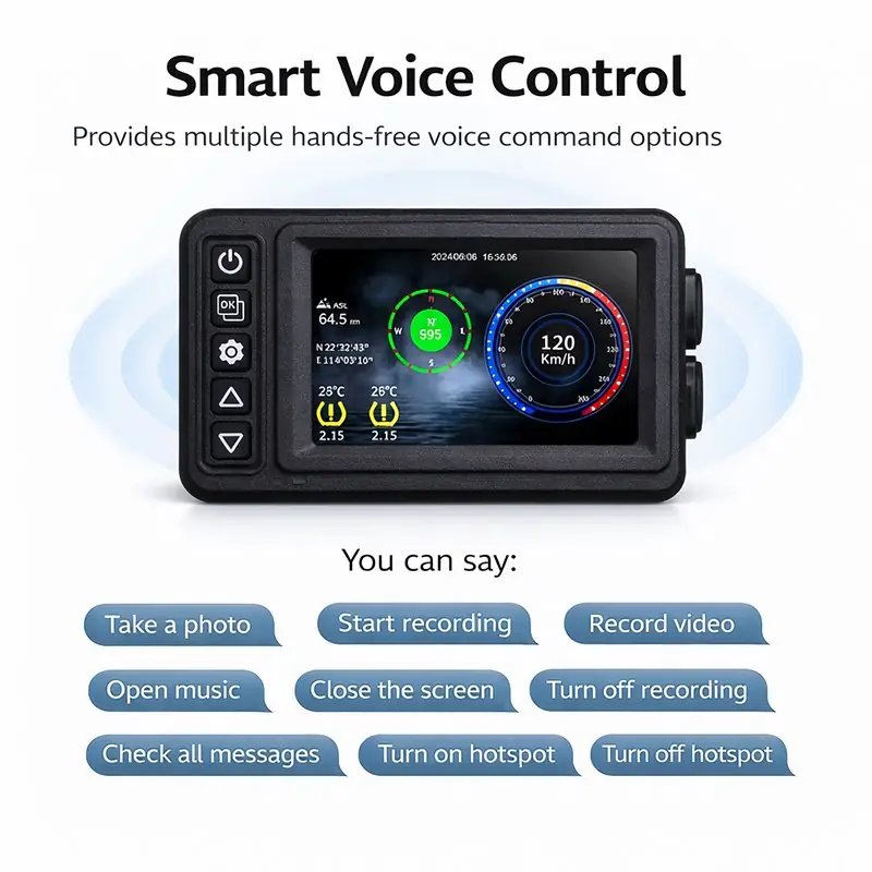 SE75 motorcycle dashcam smart voice control commands and Bluetooth 5.0 connectivity